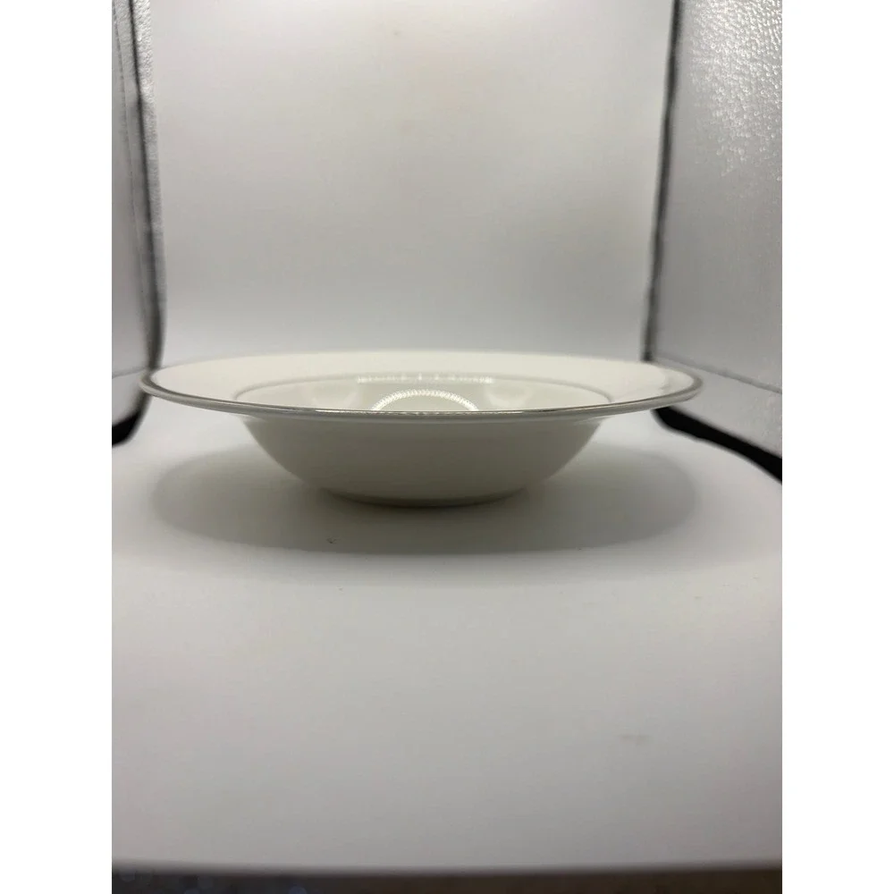 4 Mikasa Cameo Platinum rimmed soup bowls 8.75